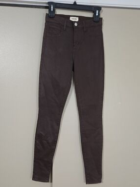 L'AGENCE Marguerite Coated Skinny Jeans In Chocolate Brown Size 26